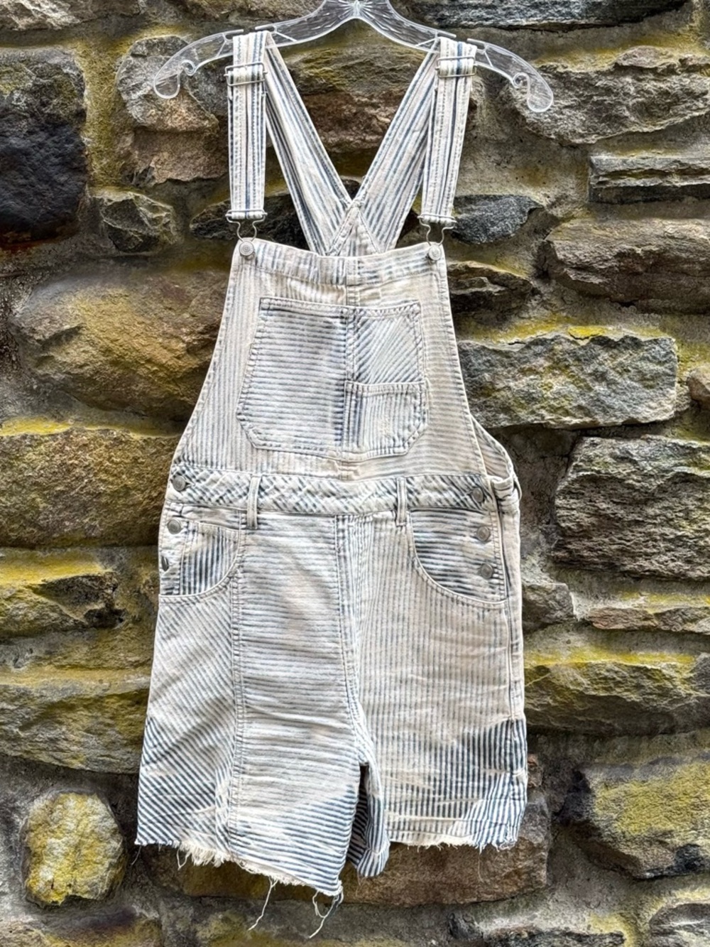 Free People We the Free Distressed Railroad Striped Shortalls Size Small